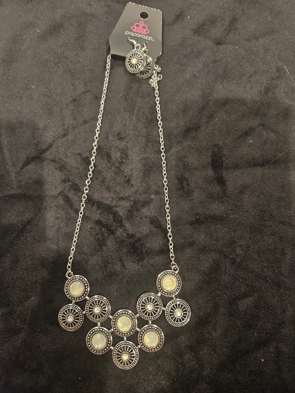 Paparazzi Silver-Tone Opalescent Medallion Statement Necklace - Silver
